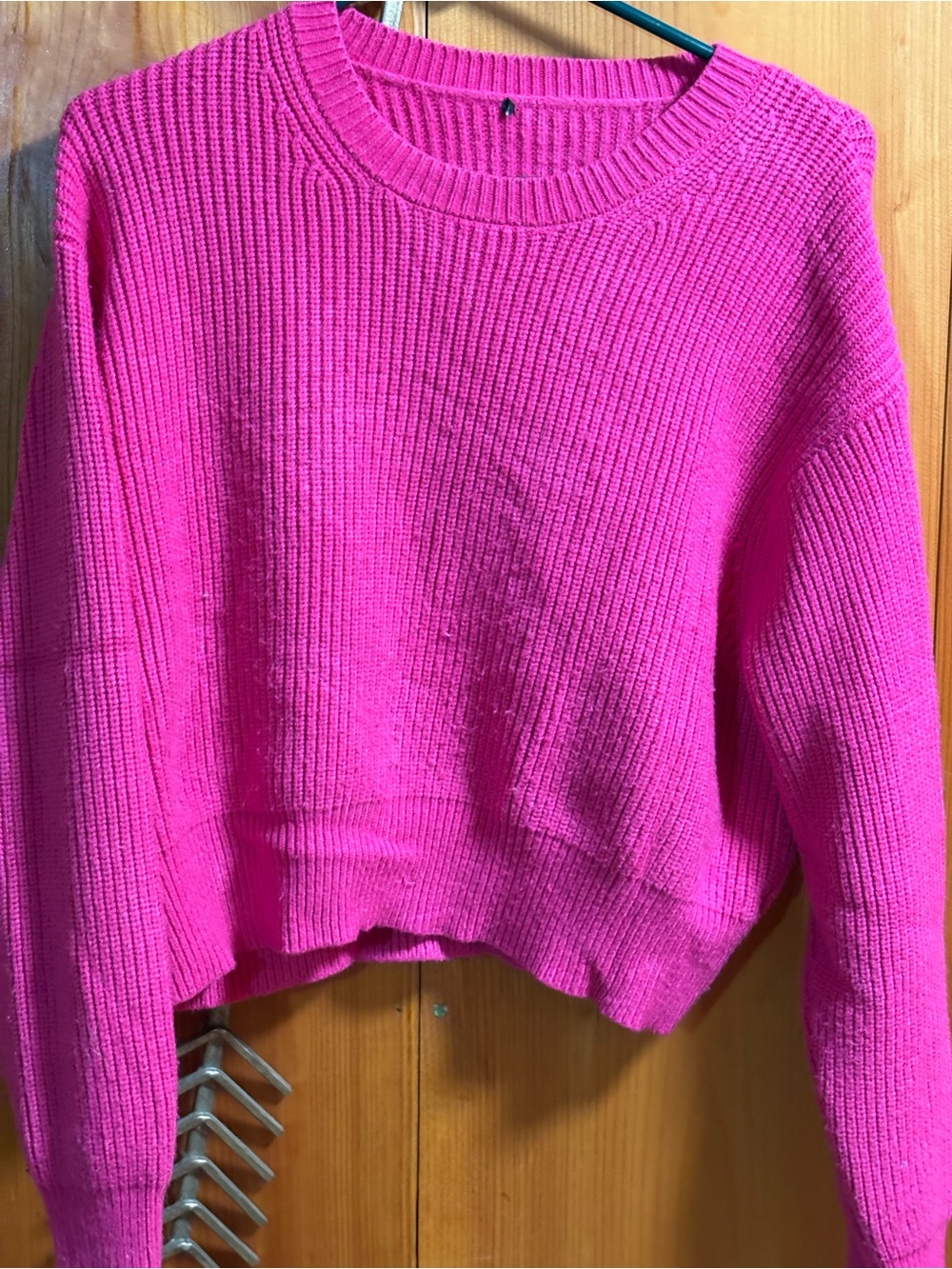 Bright Pink Ribbed Crewneck Sweater - Women